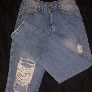 High waisted, wide leg jeans